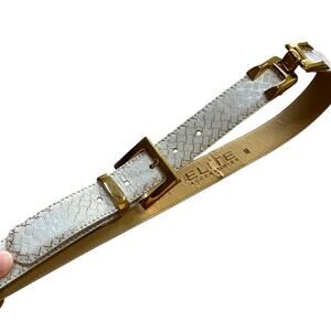 Vintage 80's Elite belt white & gold size M chunky gold buckle & chain links